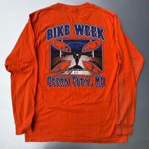 Orange and blue long sleeve biker tee iron cross grunge hi vis neon riding gear